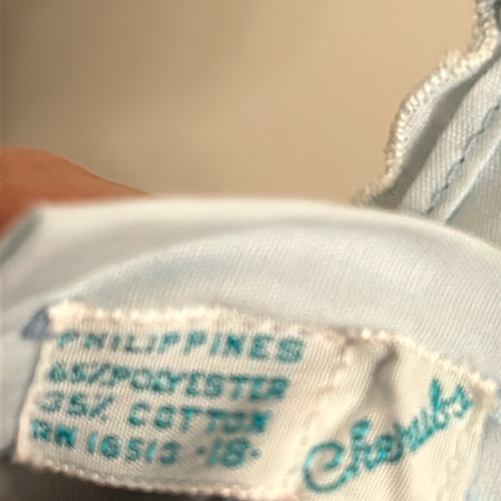 Cherubs brand Vtg 60s lt blue baby dress with embroidered and button down front